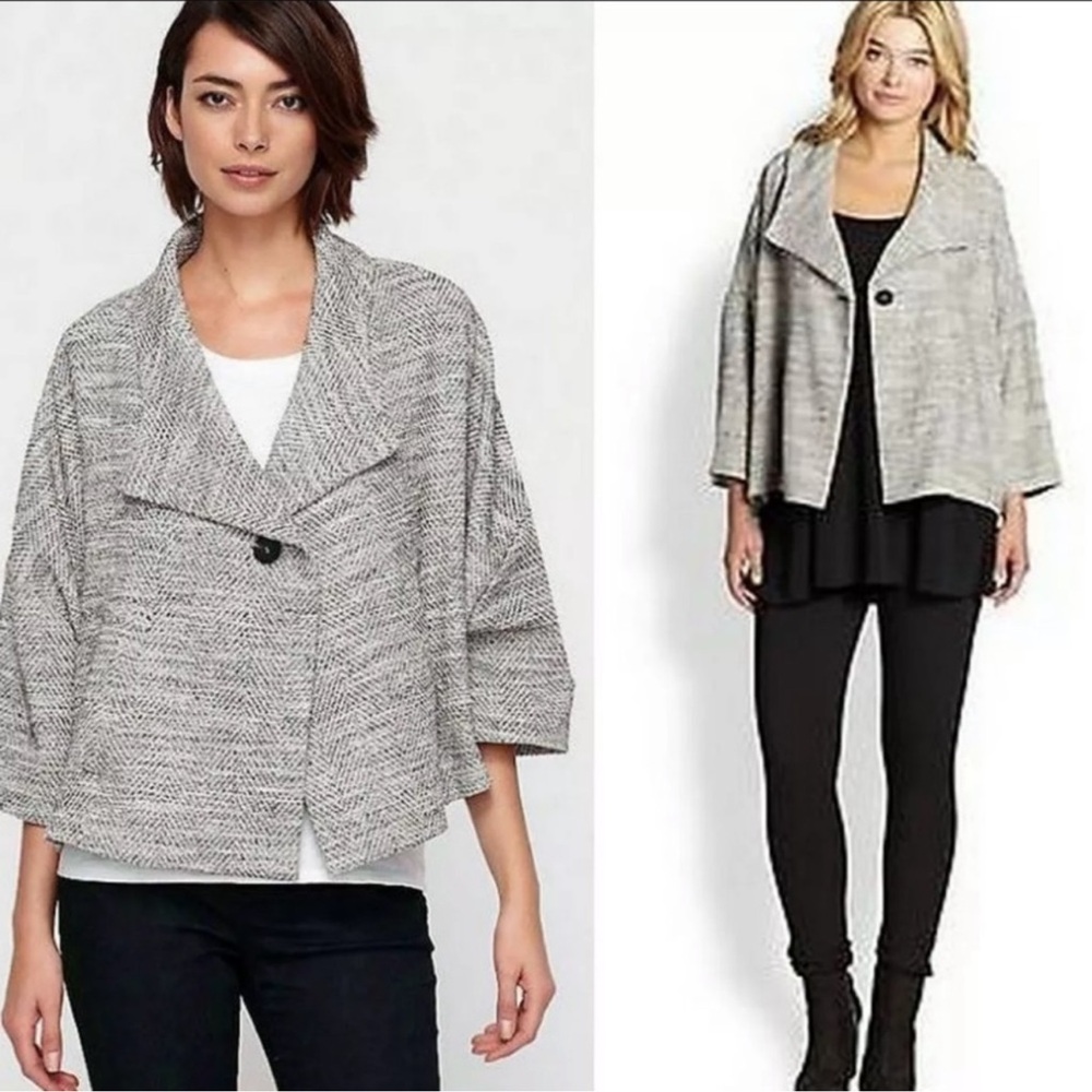 Eileen Fisher Tweed Jacket Size Large Oversized Cropped